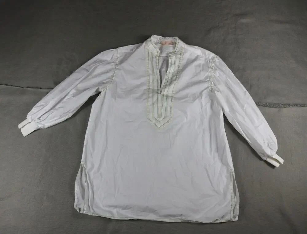 Tory Burch Top Womens Xs White Yellow Green Blue Trim Embroidered Tunic Blouse